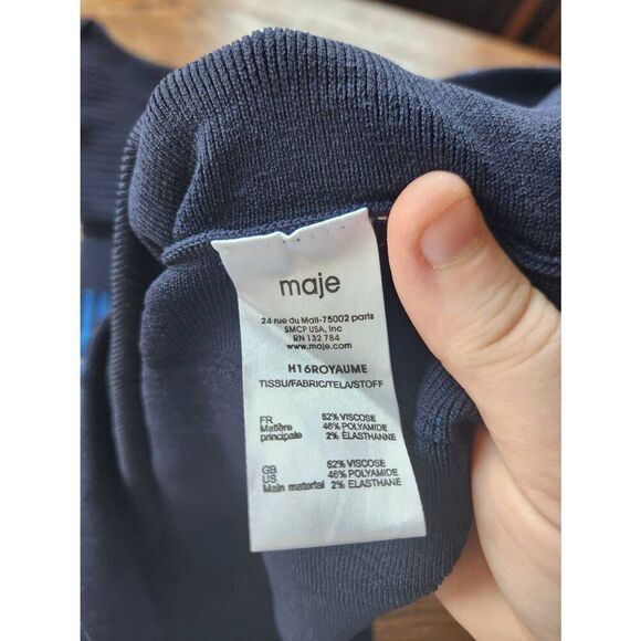 Maje Royaume Striped Navy Blue Stretch-Knit Knee Length Dress sz 1 (Small) - Picture 4 of 5